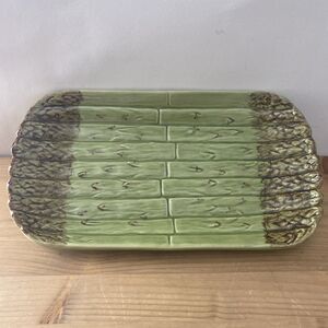 Bordallo Pinheiro Asparagus Plate Vtg Green Serving Tray Platter Portugal 12"